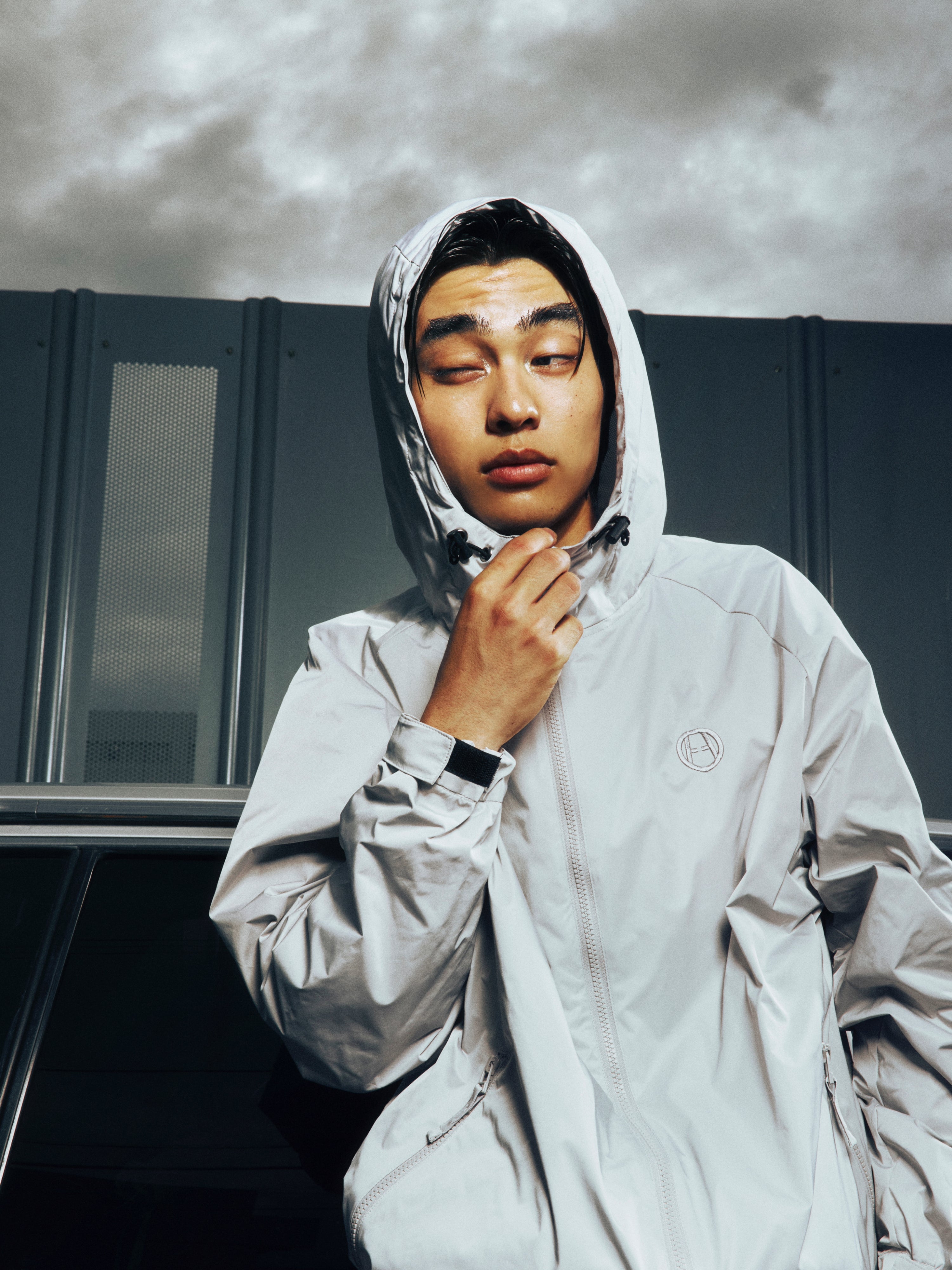 METAL SHELL HOODED JACKET [SILVER GREY] – H2C